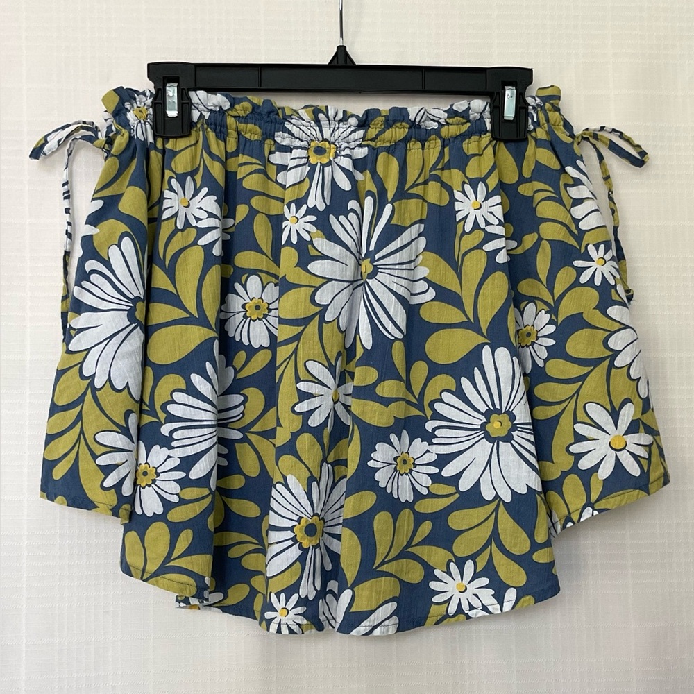 🌱aerie Blue Floral skirt with Olive Green Leaves - Picture 2 of 7